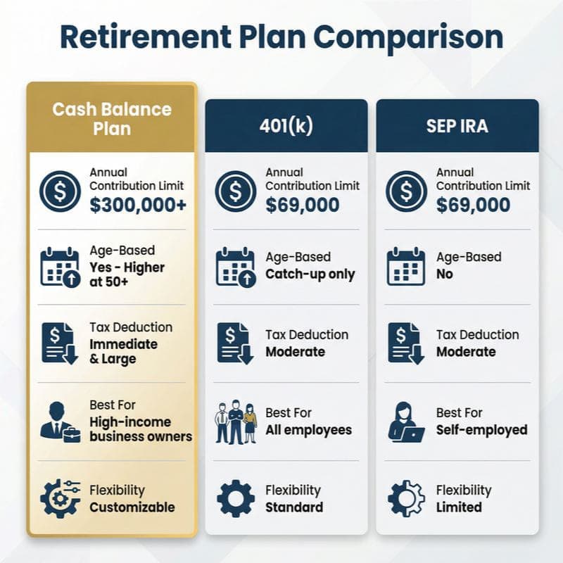 10-year projection comparing wealth with and without a Cash Balance Plan